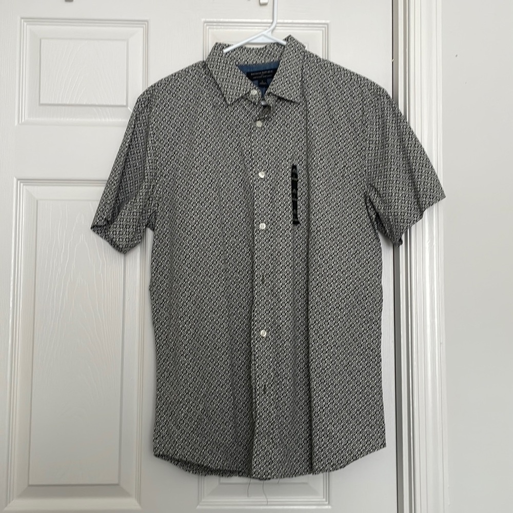 Short sleeve print green and white shirt banana republic